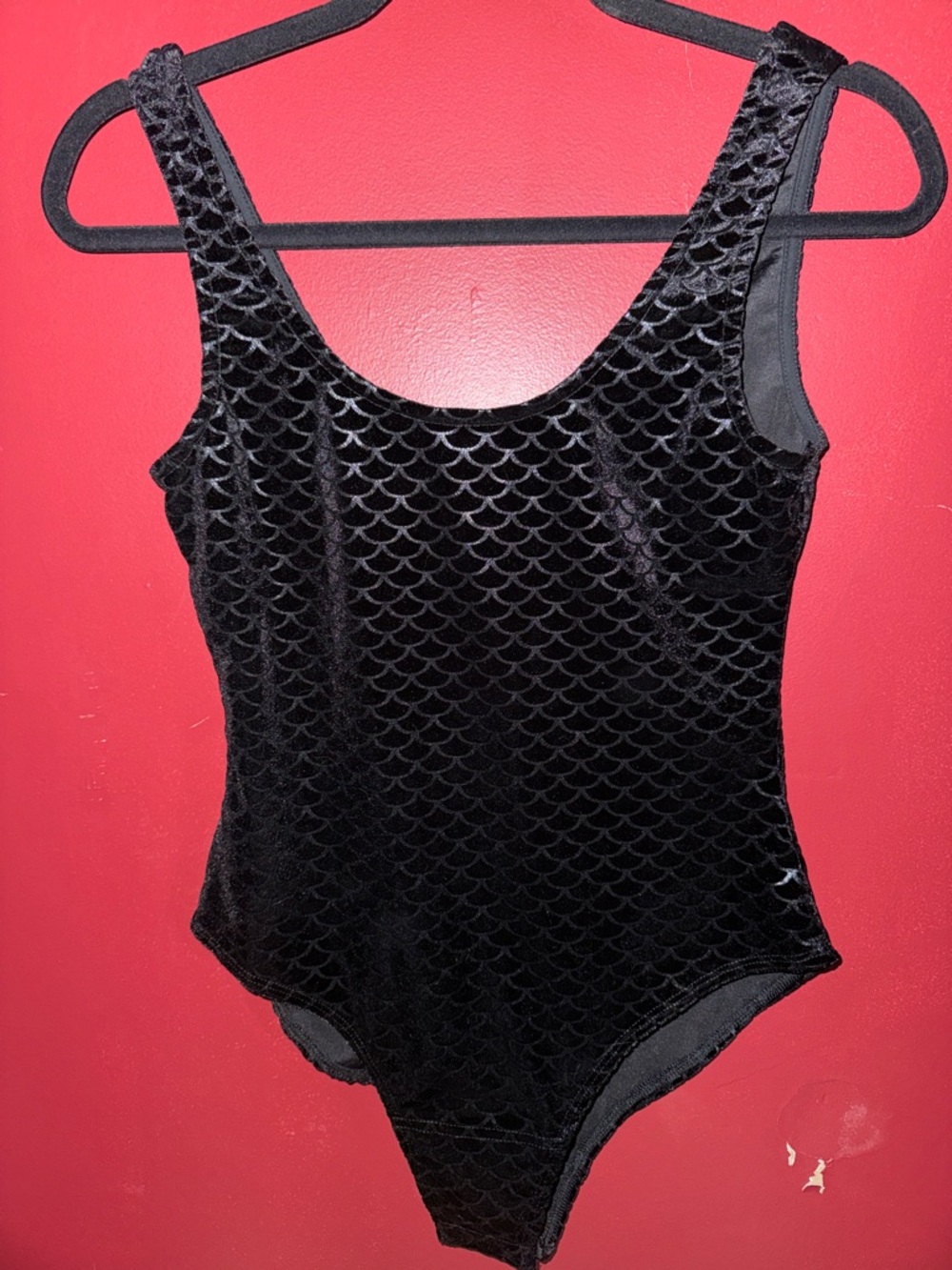 Killstar Woman’s Black Velvet Mermaid Scales One-Piece Bodysuit